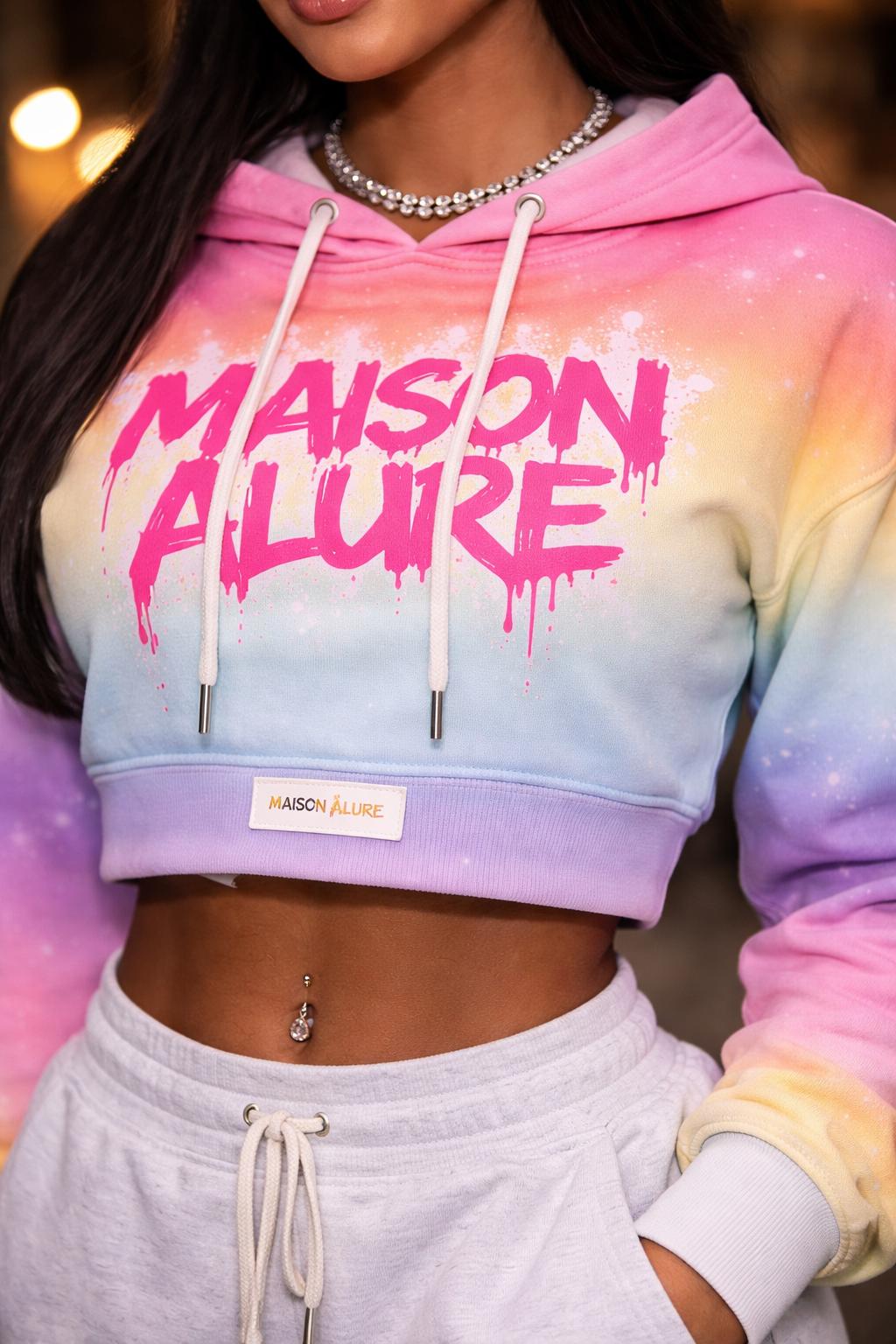 Maison Alure Women’s Cropped Hoodie – Pink Drip Edition