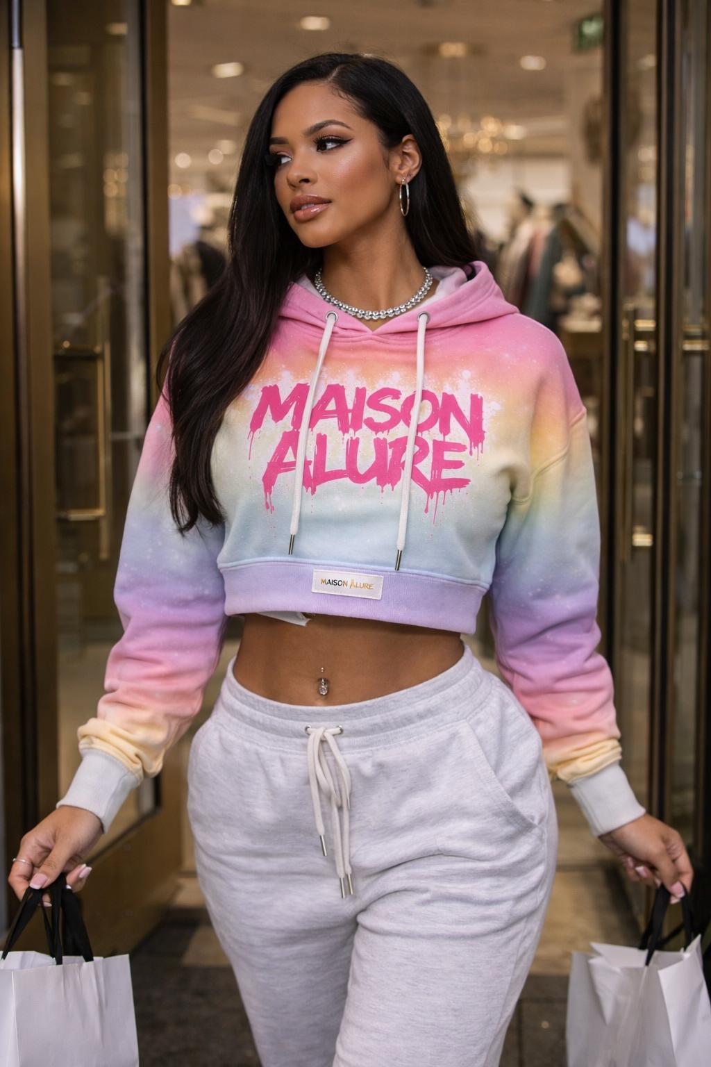 Maison Alure Women’s Cropped Hoodie – Pink Drip Edition