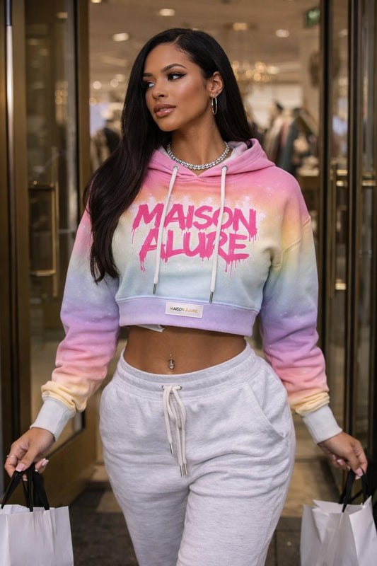 Maison Alure Women’s Cropped Hoodie – Pink Drip Edition