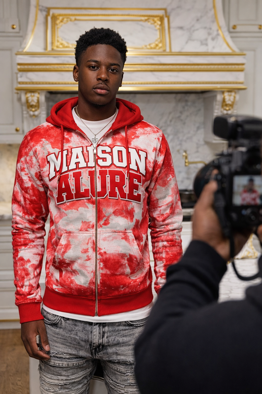 Maison Alure Red Tie-Dye Statement Zip-Up Jacket